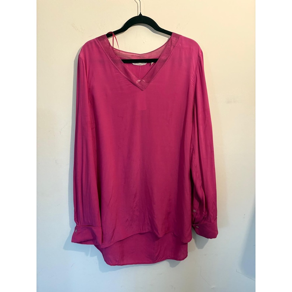 Soft Surroundings Magenta Pink V-Neck Tunic Blouse Long Sleeve XL 2DZ37